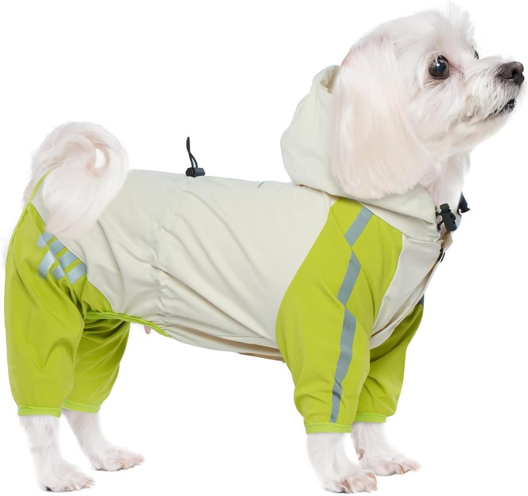 BRKURLEG Dog Raincoat With Legs, Waterproof Clothes, Pet Rainproof Jacket With Leash Hole, Reflective Poncho for Small Dogs Boy Girl, Green XXL (XXL(Back Length15.3"))