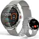 P30 Smart Watch, 1.43" AMOLED Curved Screen Fitness Tracker with Bluetooth Call, 150+ Sports Mode IP68 Waterproof, Heart Rate Sleep Monitor for iOS Android Men Women (Silver)