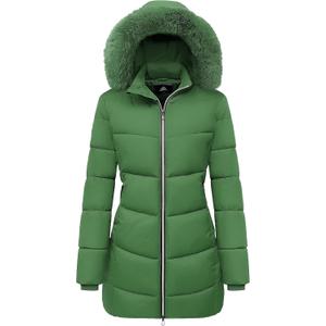 MOERDENG Women's Winter Windproof Warm Down Coats Waterproof Thicken Hooded fashions Puffer Jacket (Green)XL