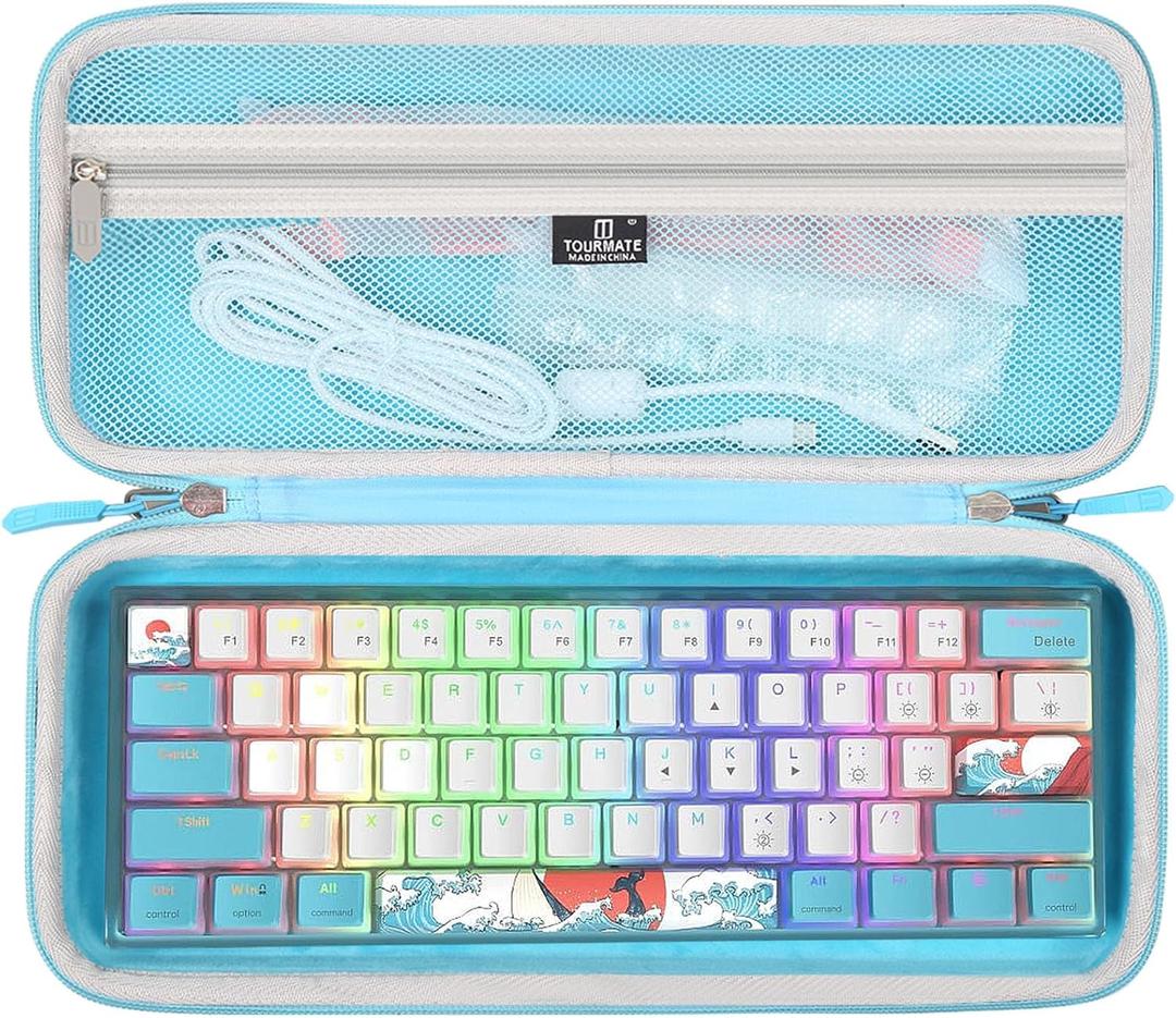 Tourmate Hard Storage Case for 60% Snpurdiri/DIERYA/Owpkeenthy/MageGee/TMKB/Camiysn 60% Percent Keyboard - Travel Box for RK Royal KLUDGE/CORBOBO WK61 Mechanical Keyboard(Only Box) (Cyan)