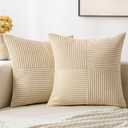 MIULEE Cream Corduroy Pillow Covers Pack of 2 Boho Decorative Spliced Throw Pillow Covers Soft Solid Couch Pillowcases Cross Patchwork Textured Cushion Covers for Living Room Bed Sofa 18x18 inch