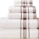 Bath Towel Set, White Towel For Bathroom, Luxury Hotel &Spa Quality, 100% Cotton, Includes 2 Large Bath Towels, 2 Hand Towels and 2 Washcloths, Super Soft, Absorbent & Decorative (White/Brown)