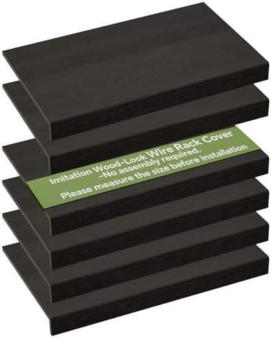 Giklux 6 PCS Wire Rack Covers for Pantry Wood Grain, 33'' W * 16'' D (Ready to Use) Faux Wood Shelf Covers for Wire Shelving, Rustic Closet Shelves Covering Toppers - Bathroom, Kitchen, Garage (Black)