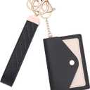 Leather Wristlet Keychain for Women, Cute Keychain Wristlet Car Key Chain with 2 Key Ring, Anti-Lost D Ring and Mini Wallet (Black)