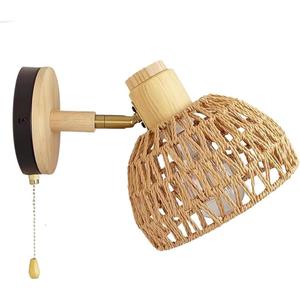 Rattan Wall Sconce Light with Pull Chain Switch, Rattan Lamps for Bedroom, Farmhouse Wall Sconces, Wall Mount Light Fixture Indoor, Boho Bedside Wall Sconces (Antique)