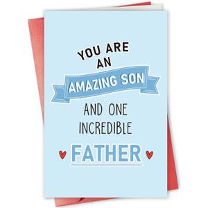 4 x Heartfelt Fathers Day Card for Son, Fathers Day Card from Mom Dad, You Are an Amazing Son and One Incredible Father, (Assorted postcards)