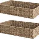 StorageWorks Large Seagrass Tray for Bathroom, Seagrass Storage Baskets for Shelves, Handwoven Natural Wicker Baskets for Organizing, 2-Pack (15 "L x 11 "W x 3 "H)