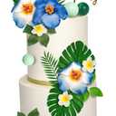 23 PCS Flower Cake Topper Hawaiian Cake Decorations with Palm Leaves Hibiscus Flowers Balls for Hawaii Aloha Jungle Summer Theme Wedding Birthday Baby Shower (Blue)