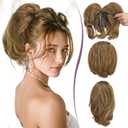 RUWISS Claw Clip Short Human Hair Ponytail Extension with Bendable Metals for DIY Styles Straight Messy Bun Hair Piece for Women Hairpieces for Daily Wear,9 Inch Light Brown Highlighted Dark Brown