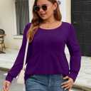 Ficerd Women's Plus Size Puff Long Sleeve Tops Pleated Crew Neck Tunic Shirts Dressy Loose Blouses T-Shirts 1X-5X (Purple, XXL)