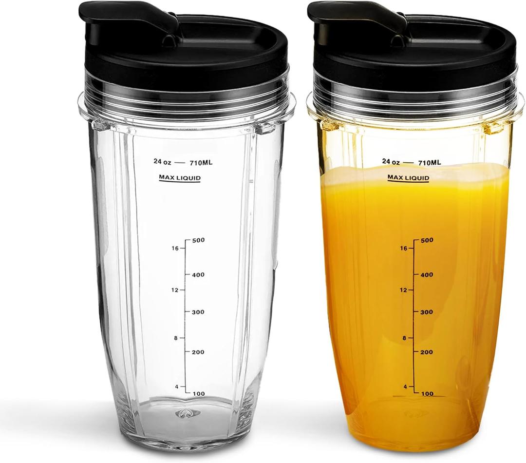 24oz Replacement Cup with Sip and Seal Lid for Nutri Ninja Blender BL642 BL450 BL456 BL480 BL482 BL640 BL682 BN401 BN751 BN801 Foodi SS401 SS101 SS351 SS151 Ninja Blender Auto IQ Blade (2-Pack)
