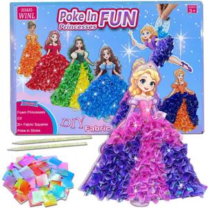 4 x mom&myaboys Poke in Fun Art Kit for Kids DIY Princess Craft Set Birthday Gifts for Girls Ages4-8,Mess-Free Art for Children Fun Activity for Boys Old 3 4 5 6 7 8 9,Christmas Gift for Kid 3 Up