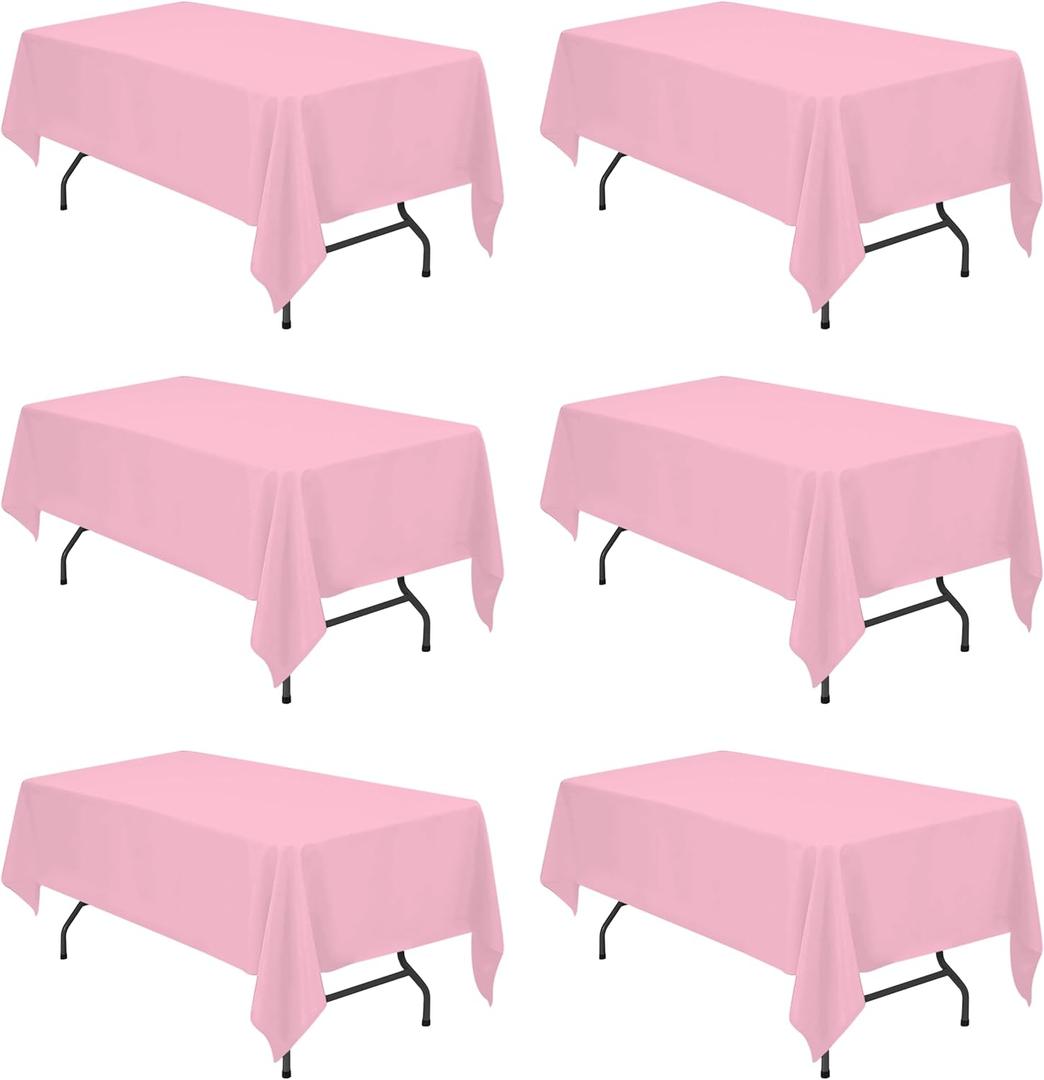 BRILLMAX 6 Pack Pink Tablecloths 60 x 102 Inch for 6ft Rectangle Tables - 150 GSM Polyester Fabric, 15" Standard Drop, Water, Stain & Wrinkle Resistant Cloth Cover for Wedding Banquet Dining Buffet