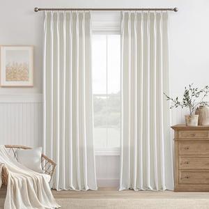 92 Inch Pinch Pleated Beige White Semi Sheer Curtains Light Filtering Neutral Boho Farmhouse Linen Curtains Rings Hooks for Living Room Bedroom Office Ivory Window Drapes 92 Inch Length 2 Panels Set