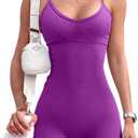 OQQ Women's Yoga Seamless One Piece Spaghetti Strap Tummy Control Padded Sports Romper Bra JumpSuit, Purple, Small
