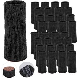 Morvat 32 Pcs Black Chair Leg Socks, Scratch & Noise Hardwood Floor Protectors with Non-Slip Grips, Knitted Furniture Cover Pads for Bar & Stool Legs, Fits All Shapes, Size Small