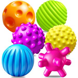 6 Pack Sensory Balls for Toddlers, Sensory Baby Toys, Infant Squeeze Sensory Toys Soft Multi Ball Set Gifts with Bright Color Textured