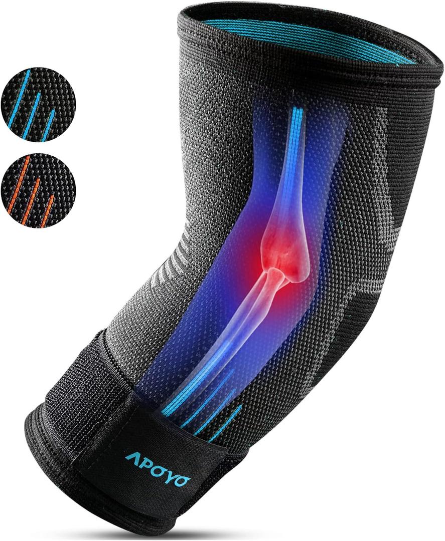 APOYO Elbow Brace for Tendonitis and Tennis Elbow, Compression Sleeve for Arthritis, Workouts, Reduce Joint Pain During Fitness Activity, Large (Blue)