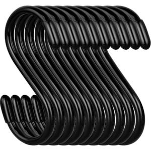 20 Pack Rubber Coated S Hooks for Hanging Plants,Heavy Duty S Hook,Non Slip 3 Inch Closet S Hooks,Steel Metal Black Vinyl Coated Small Hanging Hook for Jeans Pots and Pans Coffee Cups