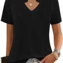 Kistore Womens Summer Tops Short Sleeve V Neck Casual Shirts Beach Vacation Dressy Work Blouses (Black, L)