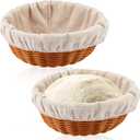 2 Set Bread Proofing Basket 8.66 Inch Sourdough Proofing Basket Round Proofing Bowls for Bread Sourdough Starter Kit Sourdough Bread Baking Supplies with Liner for Home