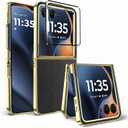 Case for Motorola Razr 2025 Plus/2024 Ultra Case,with screen protector,grain leather back cover,Military grade drop resistance,hard PC,Ultra durable protective case for razr 2025 plus,Silver Gold