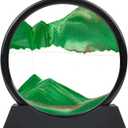 Green Moving Sand Art Decor - Round Glass Desk Decor with Liquid Motion, 3D Deep Sea Sandscape, Relaxing Desktop & Home Decoration-10 Inch