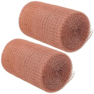 FUNSUEI 2 Pack Copper Mesh Roll, 5 Inch x 32 Feet Wire Roll, Knitted Copper Mesh Rodent Control with Hole for Gardening, Distilling, House