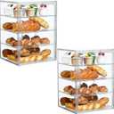 SANKEU Pastry Display Case, Bread Box for Kitchen Countertop, 4 Layers Detachable Clear Bread Storage with Magnetic Door Bakery Pastry Display 15.5x11.4x9.8,2 Pack