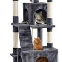Yaheetech XL Cat Tree, 72in Multi-Level Cat Tower with 2 Cozy Caves, 3 Soft Perches, Scratching Posts, Board, and Dangling Ball, Pet Furniture Play House for Kittens/Cats, Dark Gray