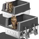 Extra Large XXL Stainless Steel Cat Litter Box with Lid, 26" L x 18" W x 12" H Metal Litter Box with Hight Sides for Big Cats & Multiple Cats, Never Absorbs Odors, Anti-Urine Leakage, Easy Cleaning