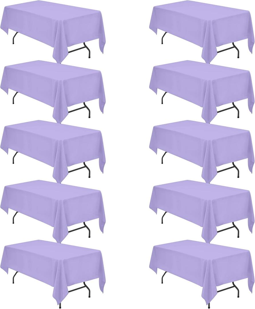 BRILLMAX 10 Pack Lavender Tablecloths 60 x 102 Inch for 6ft Rectangle Tables - 150 GSM Polyester Fabric, 15" Standard Drop, Water, Stain & Wrinkle Resistant Cloth Cover for Wedding Dining Buffet