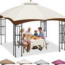 10x12 Double Tiered Gazebo Replacement Canopy for Lowe's Allen Roth, Upgraded 300D Polyester Heavy Duty Canopy Cover Top with Air Vent, Waterproof Gazebo Cover Roof for Outdoor Patio Garden(Beige)