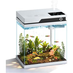 Fish Tank, Smart Fish Aquarium Kit 4 Gallon with Auto Feeder, Humidifier, 4-in-1 Silent Pump, Temperature Display & Adjustable Lighting for Desktop, Office, Room