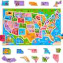 Montessori Mama USA Map Wooden Puzzle, Puzzles for Kids Ages 4-6 Educational Toys for 4 Year Old Kids Puzzles Ages 5-8 Landmarks, Animals, Capitols and States