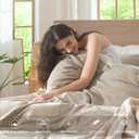 MooMee Bedding Duvet Cover Set 100% Washed Cotton Linen Like Textured Breathable Durable Soft Comfy (Heathered Tannish Linen Grey, King 104"x90")