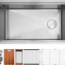 Undermount Kitchen Sink,16 gauge Stainless Steel Workstation Sink,Deep and Large Single Bowl Kitchen Sinks Offset Drain (30" X 18")