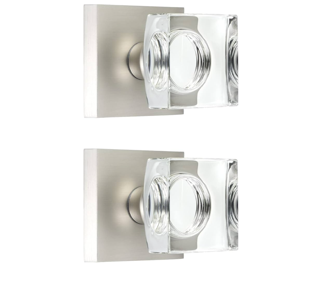 Coolnews Crystal Door Knobs with Lock, Satin Nickel Finish for Bathroom & Bedroom Privacy