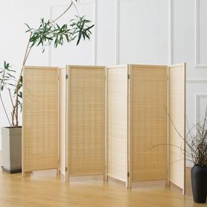 6 Panel Room Divider Short Folding Screen Divider,Double Sided Bamboo Panel Divider for Room Separation,Beige,47.2" H x 92.1" W