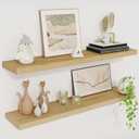 Fun Memories 30" Rustic Wood Deep Floating Shelves for Wall, Invisible Brackets for Decor & Storage, Living Room, Bathroom (Oak, Set of 2) (30"W x 6.5"D, Set of 2)