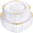 102PCS White and Gold Plastic Plates - Gold Disposable Plates Include 51PCS 7.5inch Dessert Plates, 51PCS 10.25inch Dinner Plates Perfect for Weddings Parties