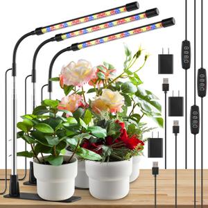 LPMZMBL Grow Lights for Indoor Plants, Full Spectrum LED Plant Lights with Base, Adjustable Height 6.5"-26", 10 Dimmable Levels, Auto Timer 3/9/12H, Desk Grow Lamps for Indoor Growing (3 Pack)