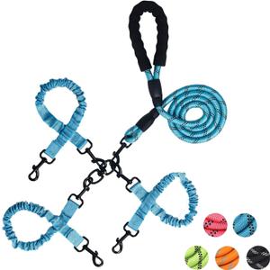 3 Way Dog Leash,No Tangle for Three Dogs, 3 in 1 Dog Leash with 360 Swivel, Shock Absorbing, Reflective Threads Comfort Foam Handle, Ideal for Small Dogs and Dog Training (Blue, Three Leashes)