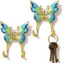 2 Pack Butterfly Wall Hooks Decorative Vintage Brass Coat Towel Hooks Wall Mounted with Screw for Hanging Purse Hat Keys Clothes Curtain Heavy Duty Bathroom Decor