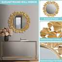 Martha Stewart Wall Dcor Large Gingko Leaf Round Wall Mirror for Living Room, Iron Metal Plate Frame Antique Finish, Ready to Hang Bedroom Decoration, Eden, 30.5", Gold