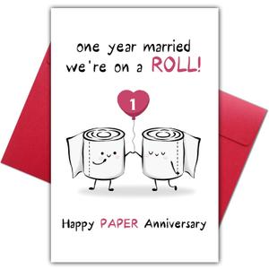 3 x Happy 1st Paper Anniversary Card for Boyfriend Girlfriend, Funny & Romantic 1 Year Marriage Gifts for Couples, Cute Paper Anniversary Card Gift for Him Her