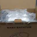 Collapsible Baby Bathtub with Soft Cushion and Thermometer, Newborn to Toddler Tub 0-36 Months with Toy Storage Mesh Bag, Portable Travel Bath for Infants (Grey)