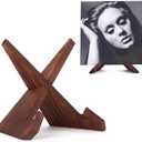 PUERSI Now Playing Vinyl Record Stand, Wooden Display Vinyl Holder Stand, Retro Now Spinning Record Accessories - Rustic Brown