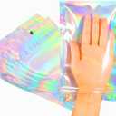 Smell Proof Bags & Resealable Foil Pouch Mylar Sample Bag Great for Party Favor Food Storage (Holographic Color) (50Pcs-5.5x8 Inch)