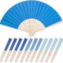 JOHOUSE 12Pcs Blue Paper Folding Hand Fans, 8.3 Inch Handheld Portable Decorative Fans for Wedding, Outdoor Party Favors, Baby Shower Decorations DIY Crafts Photography Prop Summer Cooling Supplies